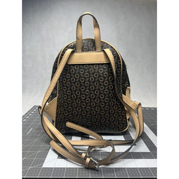 Guess Pandore Womens Mini Backpack Purse Signature Logo Print Beige & Black - Picture 4 of 6